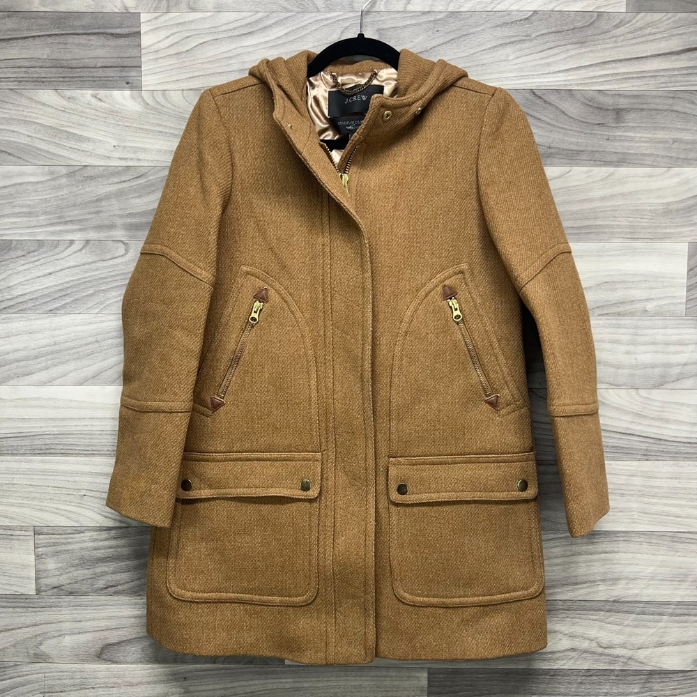 J. Crew Parka Coat Women's 0P Petites Brown Hooded Long Sleeve Full Zip Career